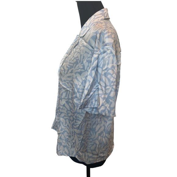 Express Blue Preppy Feminine Floral Pajama Style Blouse Top Semi Sheer NWT S - Picture 2 of 6